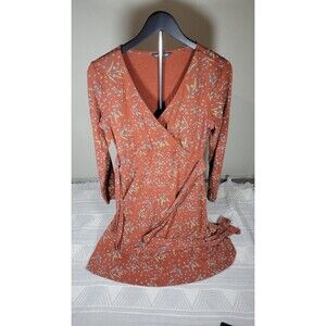 Toad&Co‎ Cue Wrap Long Sleeve Dress Rust Floral Print Organic Cotton TENCEL